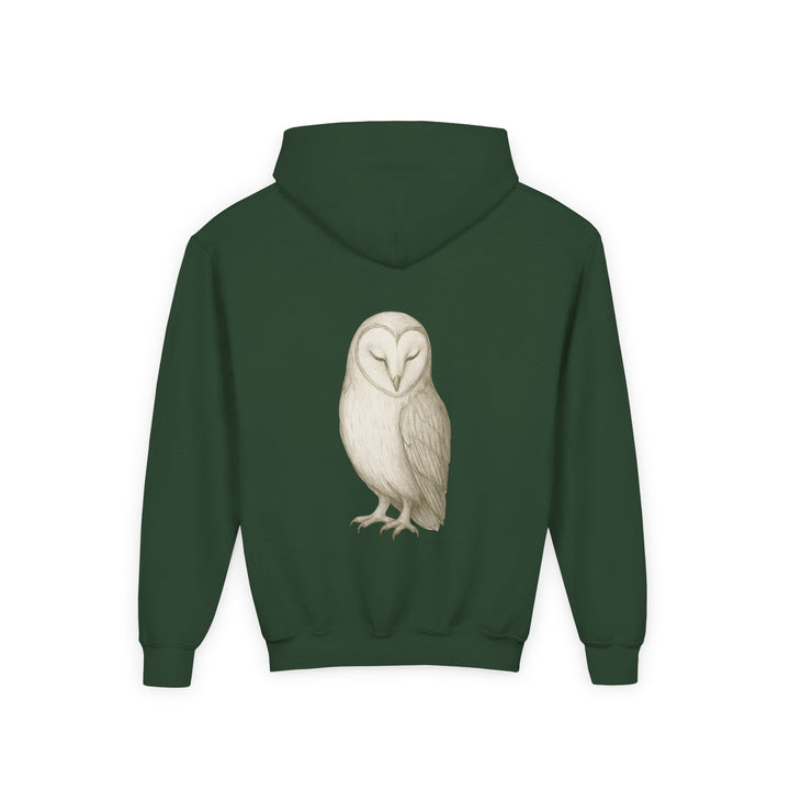 Kids Barn Owl "Let Quiet Lead" Heavy Blend Hoodie | Back Print Design | Calm & Centered | Inspirational Message