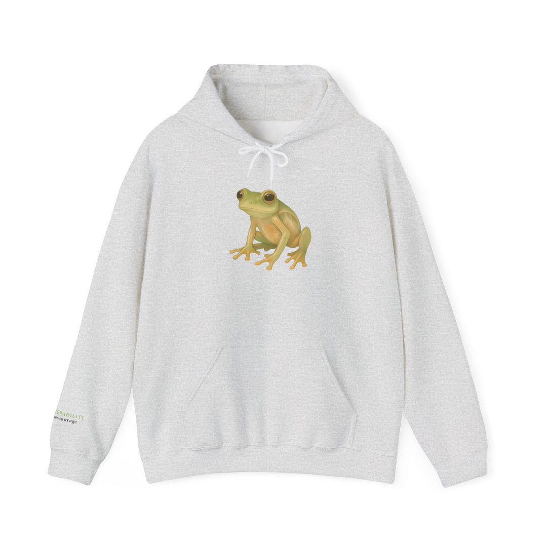 Vulnerability Takes Courage – Glass Frog Butterfly Edition | Hopeful & Healing Series | Unisex Heavy Blend™ Hooded Sweatshirt | Eco-Friendly Apparel