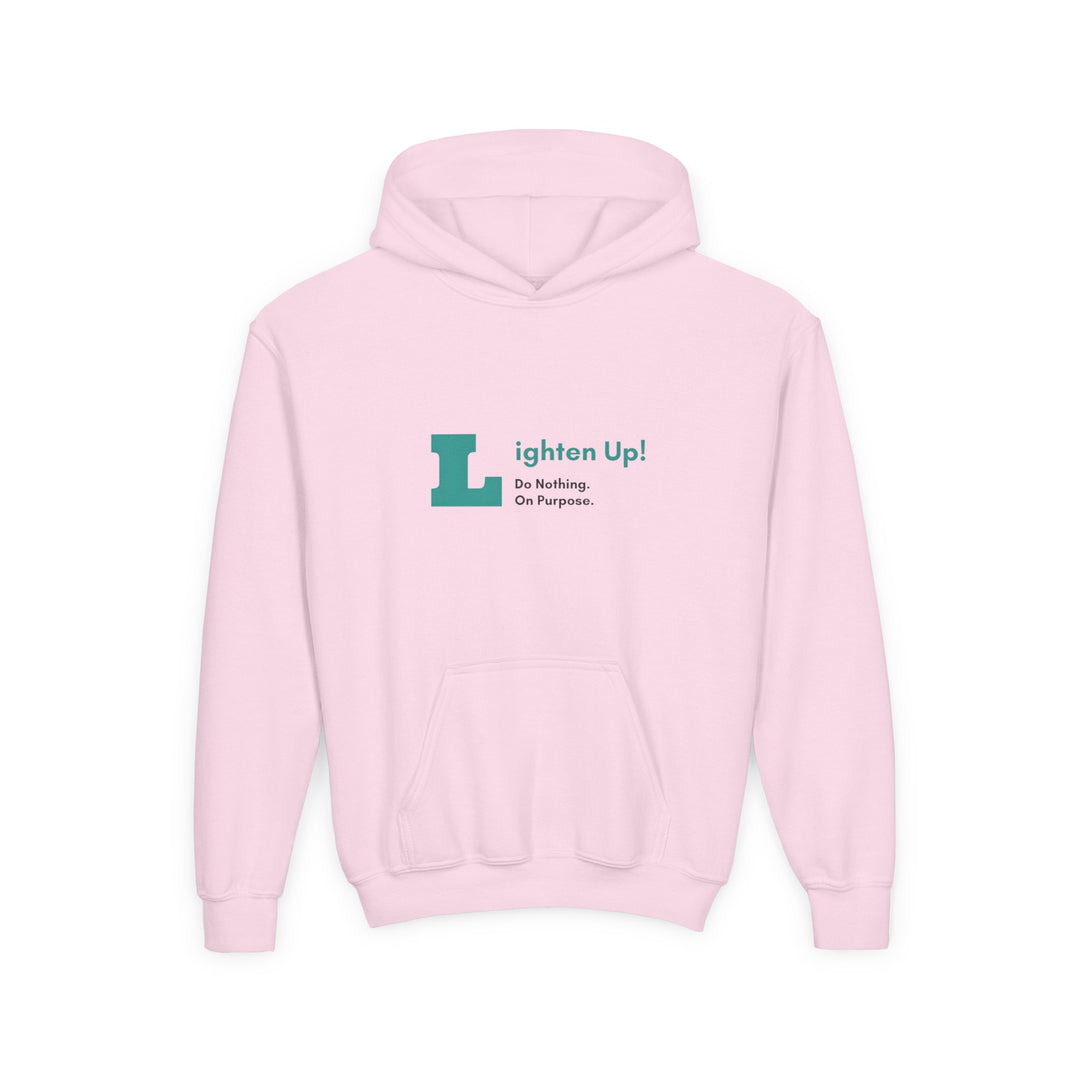 Kids Golden Snub-Nosed Monkey "Lighten Up. Do Nothing. On Purpose." Heavy Blend Hoodie | Back Print Design | Joyful & Playful | Inspirational Message