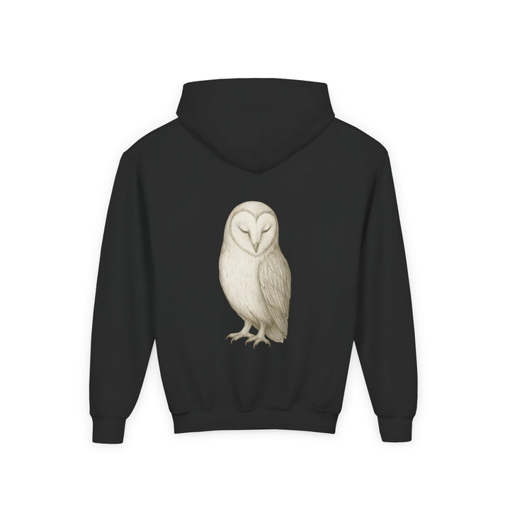 Kids Barn Owl "Let Quiet Lead" Heavy Blend Hoodie | Back Print Design | Calm & Centered | Inspirational Message