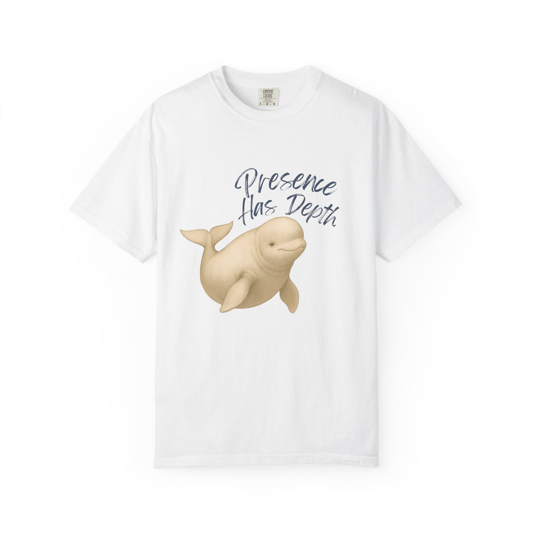 Presence Has Depth – Beluga Whale | Grounded & Gentle | Sketch Series by Pure Perspective | Eco Friendly Graphic Tee