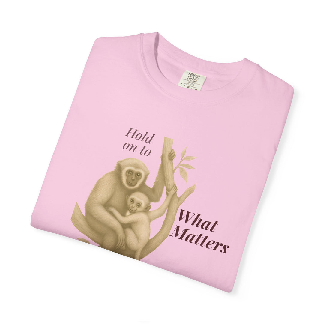 Hold on to What Matters – Gibbon | Connected & Compassionate | Sketch Series by Pure Perspective App | Eco Friendly Graphic Tee