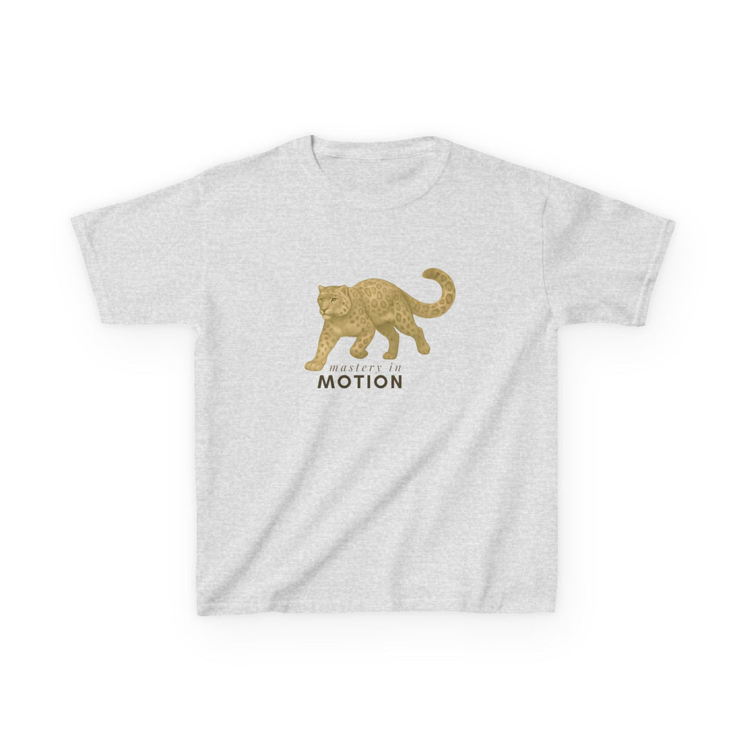 Kids Snow Leopard Tee | Mastery In Motion says "Practice Makes You Great" | Sketch Design | Eco-Conscious | Patient & Peaceful