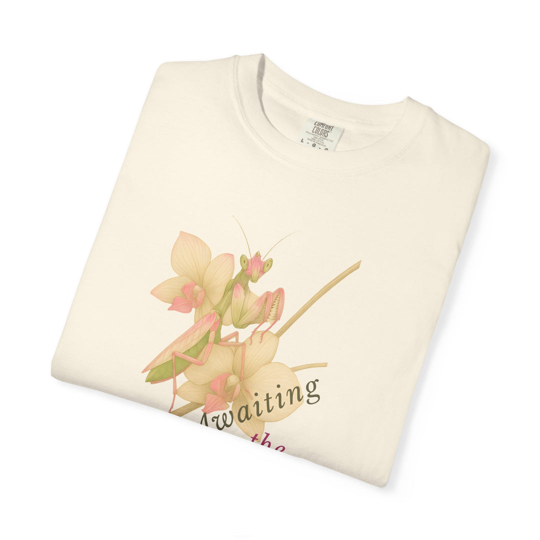 Awaiting the Moment – Orchid Mantis | Reflective & Wise | Sketch Series by Pure Perspective App | Eco Friendly Graphic Tee