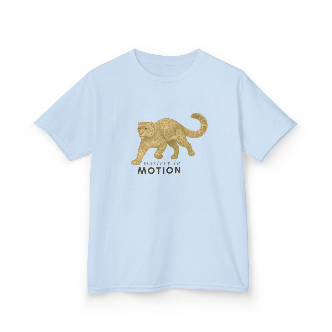 Kids Snow Leopard Tee | Mastery In Motion says "Practice Makes You Great" | Sketch Design | Eco-Conscious | Patient & Peaceful