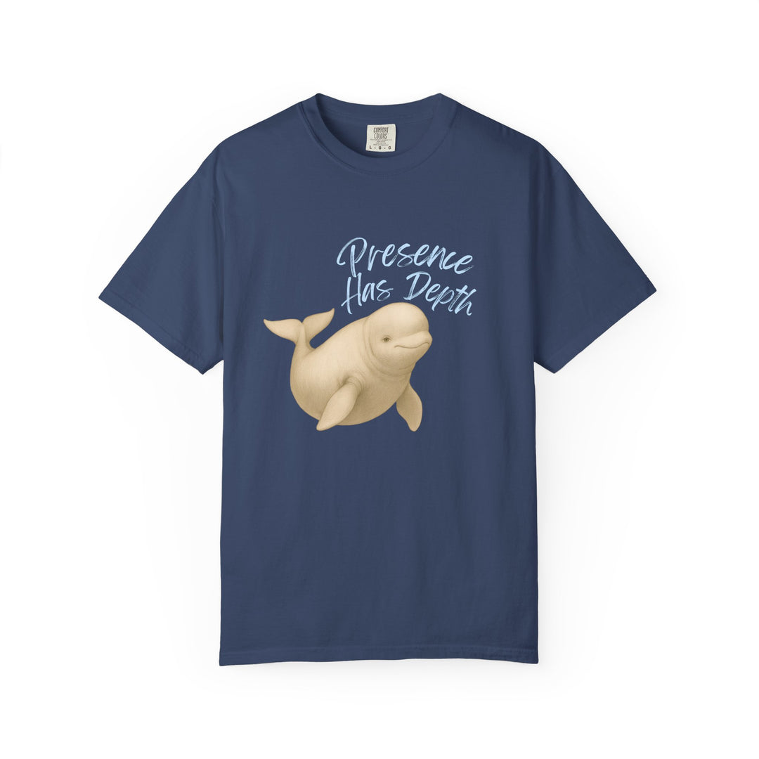 Presence Has Depth – Beluga Whale | Grounded & Gentle | Sketch Series by Pure Perspective | Eco Friendly Graphic Tee