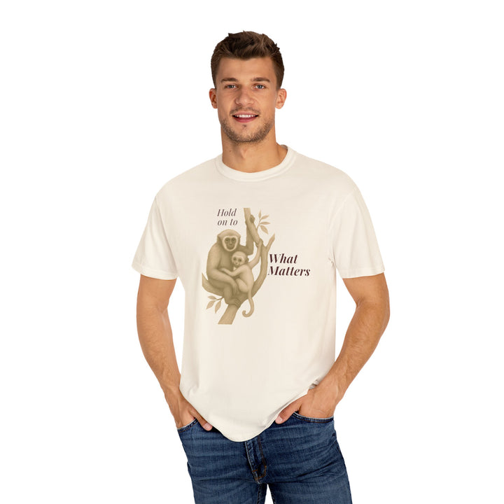Hold on to What Matters – Gibbon | Connected & Compassionate | Sketch Series by Pure Perspective App | Eco Friendly Graphic Tee