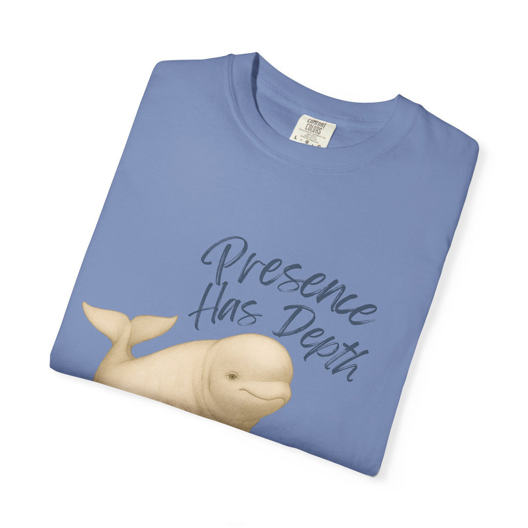 Presence Has Depth – Beluga Whale | Grounded & Gentle | Sketch Series by Pure Perspective | Eco Friendly Graphic Tee