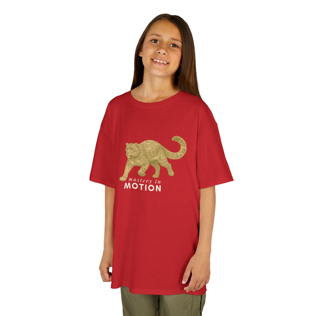 Kids Snow Leopard Tee | Mastery In Motion says "Practice Makes You Great" | Sketch Design | Eco-Conscious | Patient & Peaceful
