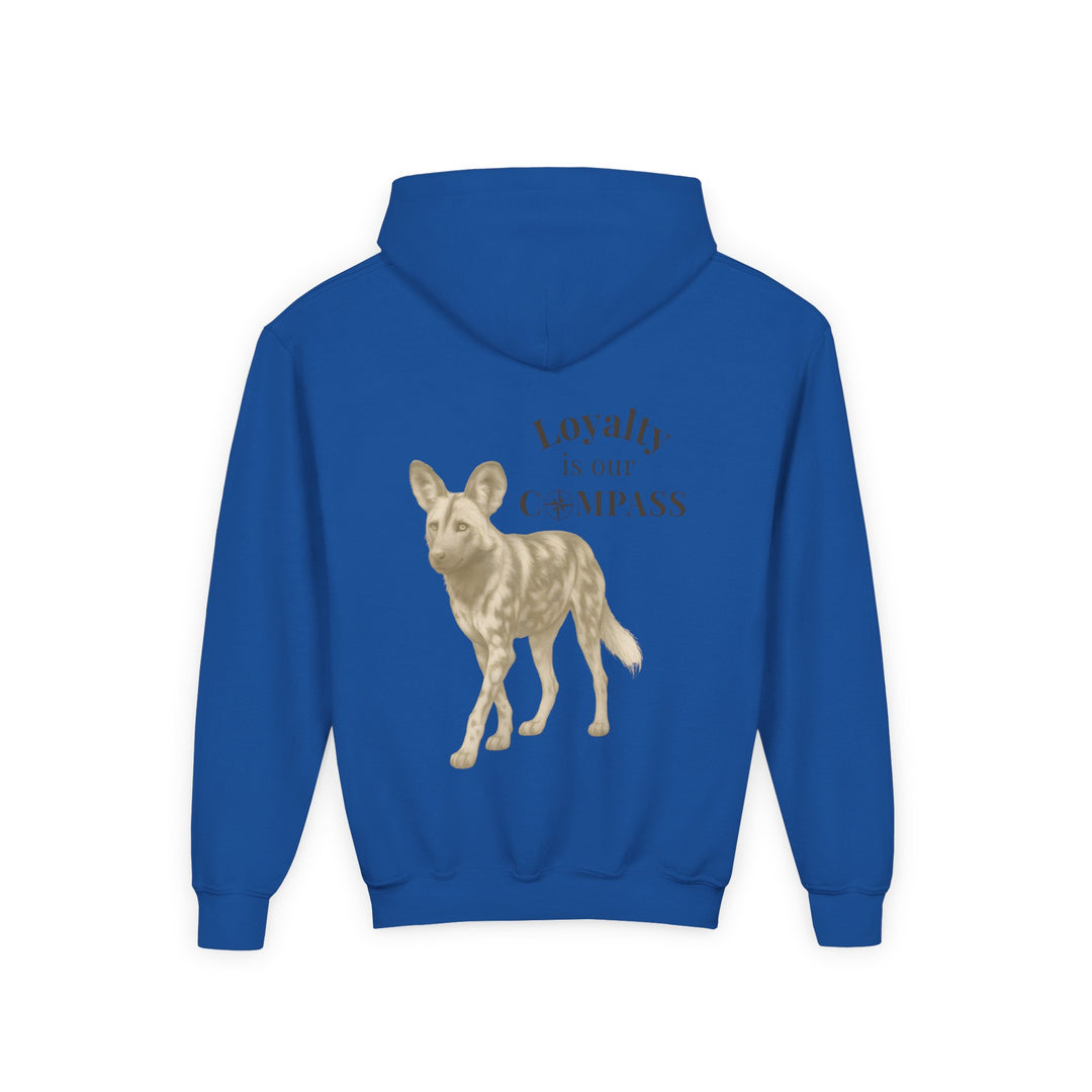 Kids African Wild Dog "Loyalty is Our Compass" Heavy Blend Hoodie | Back Print Design | Empowered & Bold | Inspirational Message
