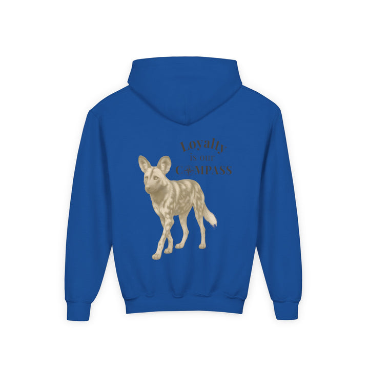 Kids African Wild Dog "Loyalty is Our Compass" Heavy Blend Hoodie | Back Print Design | Empowered & Bold | Inspirational Message
