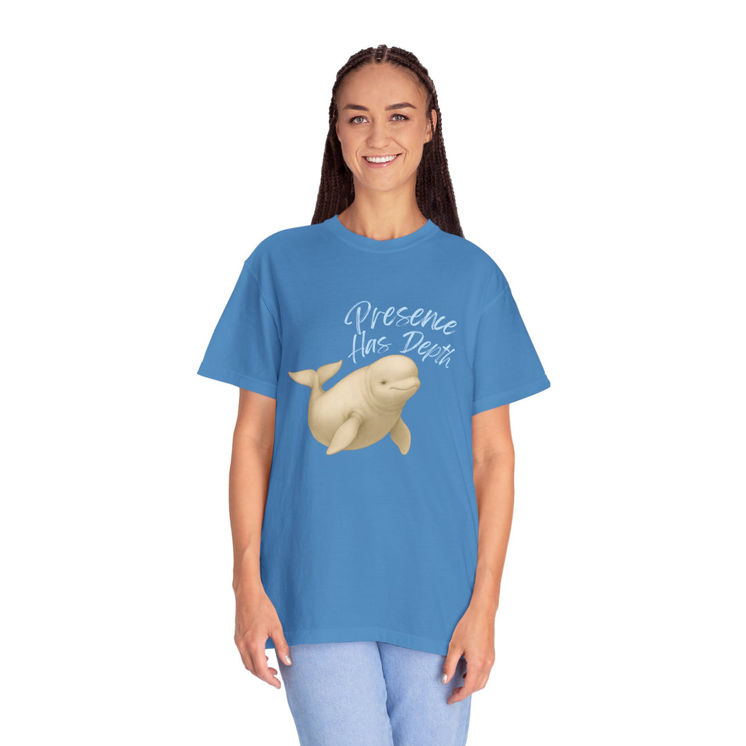 Presence Has Depth – Beluga Whale | Grounded & Gentle | Sketch Series by Pure Perspective | Eco Friendly Graphic Tee