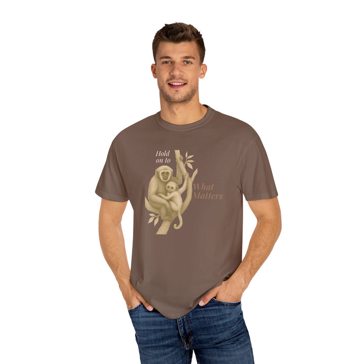 Hold on to What Matters – Gibbon | Connected & Compassionate | Sketch Series by Pure Perspective App | Eco Friendly Graphic Tee