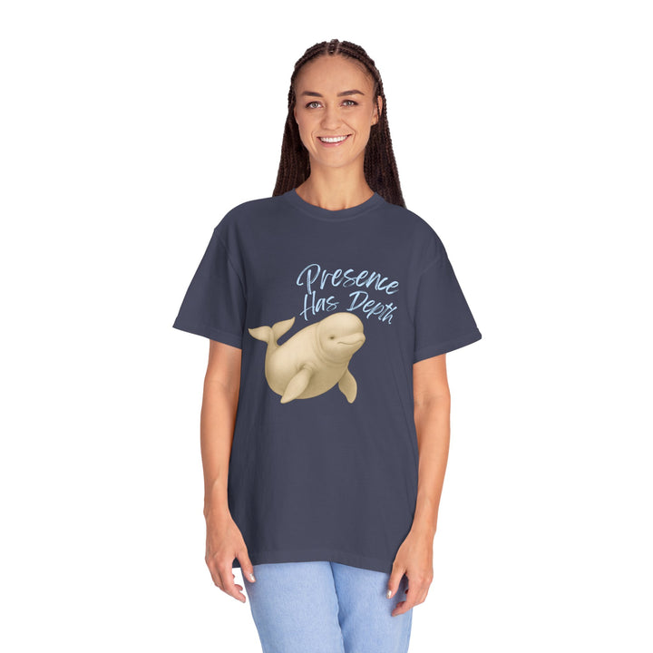 Presence Has Depth – Beluga Whale | Grounded & Gentle | Sketch Series by Pure Perspective | Eco Friendly Graphic Tee