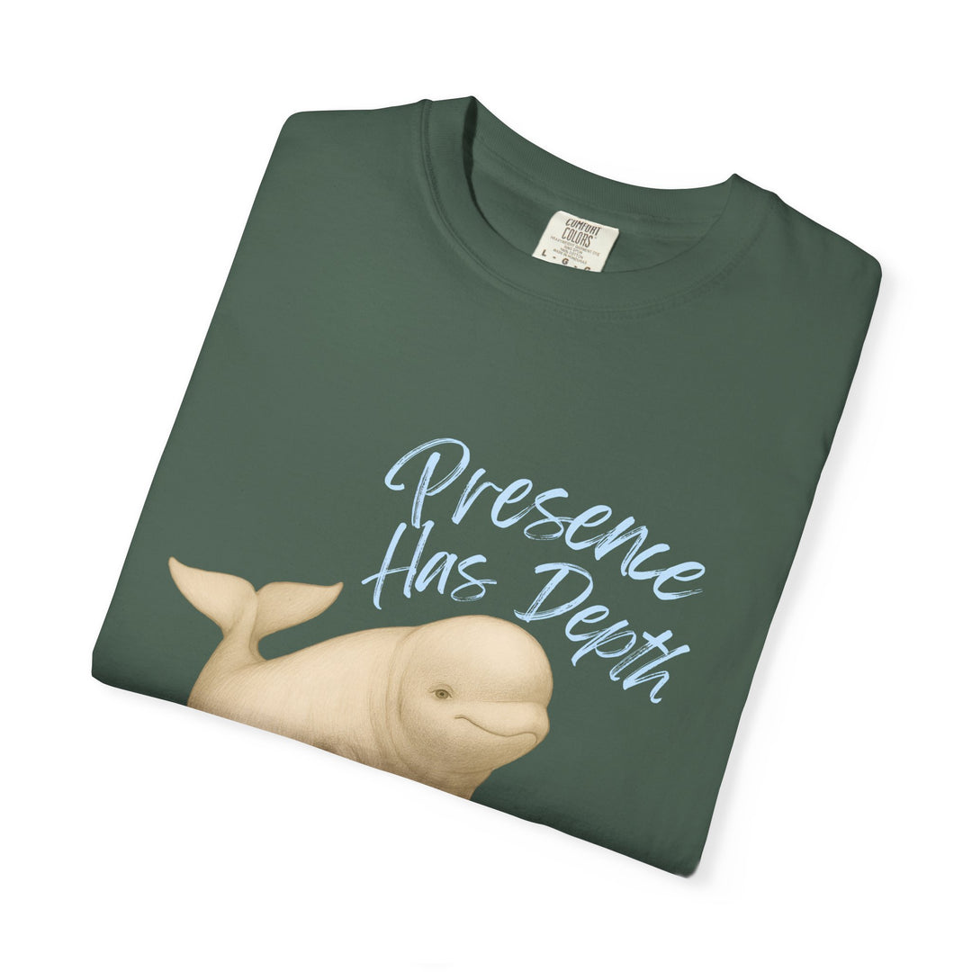 Presence Has Depth – Beluga Whale | Grounded & Gentle | Sketch Series by Pure Perspective | Eco Friendly Graphic Tee