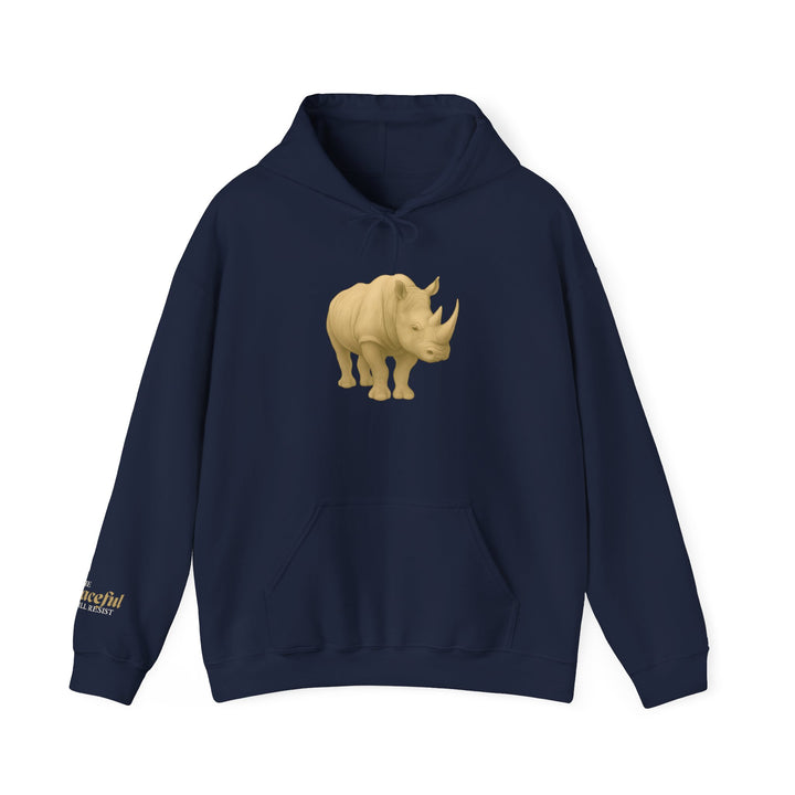 The Peaceful Still Resist – Rhino Edition | Patient & Peaceful Series | Unisex Heavy Blend™ Hooded Sweatshirt | Eco-Friendly Apparel