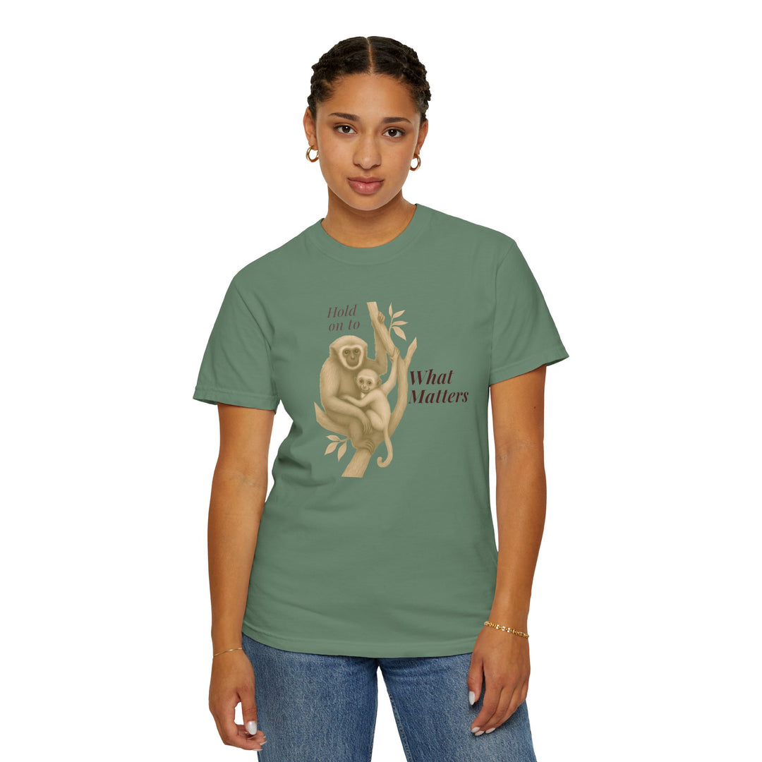 Hold on to What Matters – Gibbon | Connected & Compassionate | Sketch Series by Pure Perspective App | Eco Friendly Graphic Tee