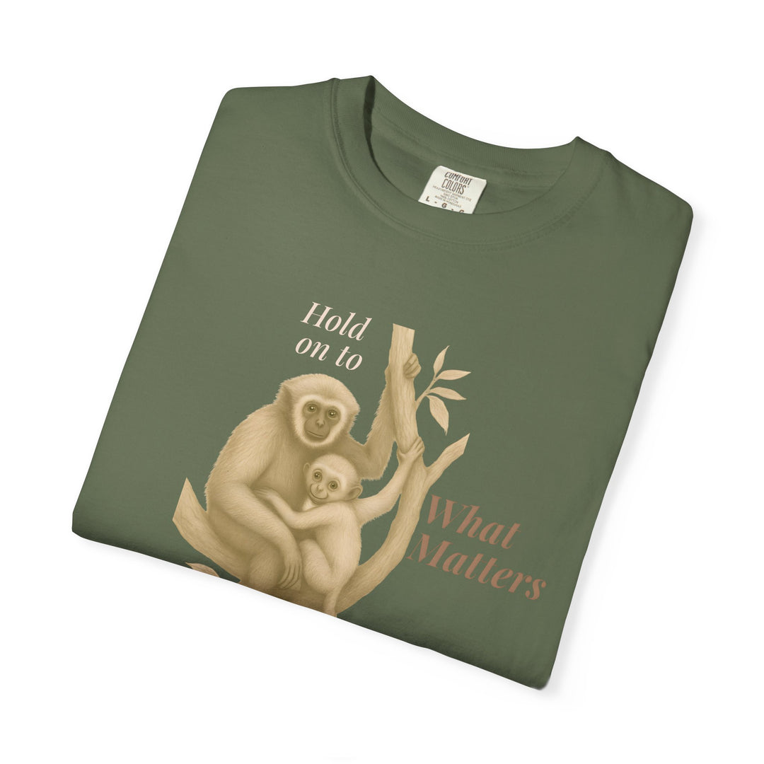 Hold on to What Matters – Gibbon | Connected & Compassionate | Sketch Series by Pure Perspective App | Eco Friendly Graphic Tee