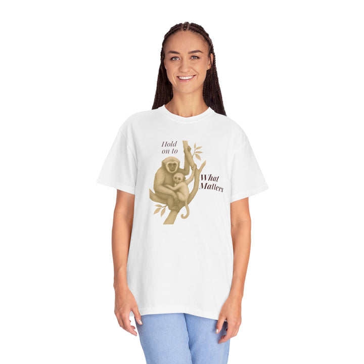 Hold on to What Matters – Gibbon | Connected & Compassionate | Sketch Series by Pure Perspective App | Eco Friendly Graphic Tee