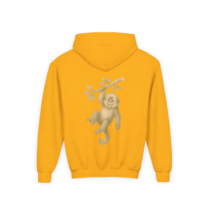 Kids Golden Snub-Nosed Monkey "Lighten Up. Do Nothing. On Purpose." Heavy Blend Hoodie | Back Print Design | Joyful & Playful | Inspirational Message