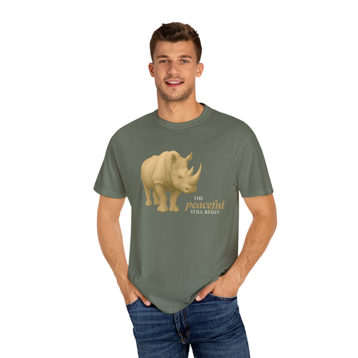 The Peaceful Still Resist – Rhino Edition | Patient & Peaceful | Sketch Series by Pure Perspective | Eco Friendly Graphic Tee