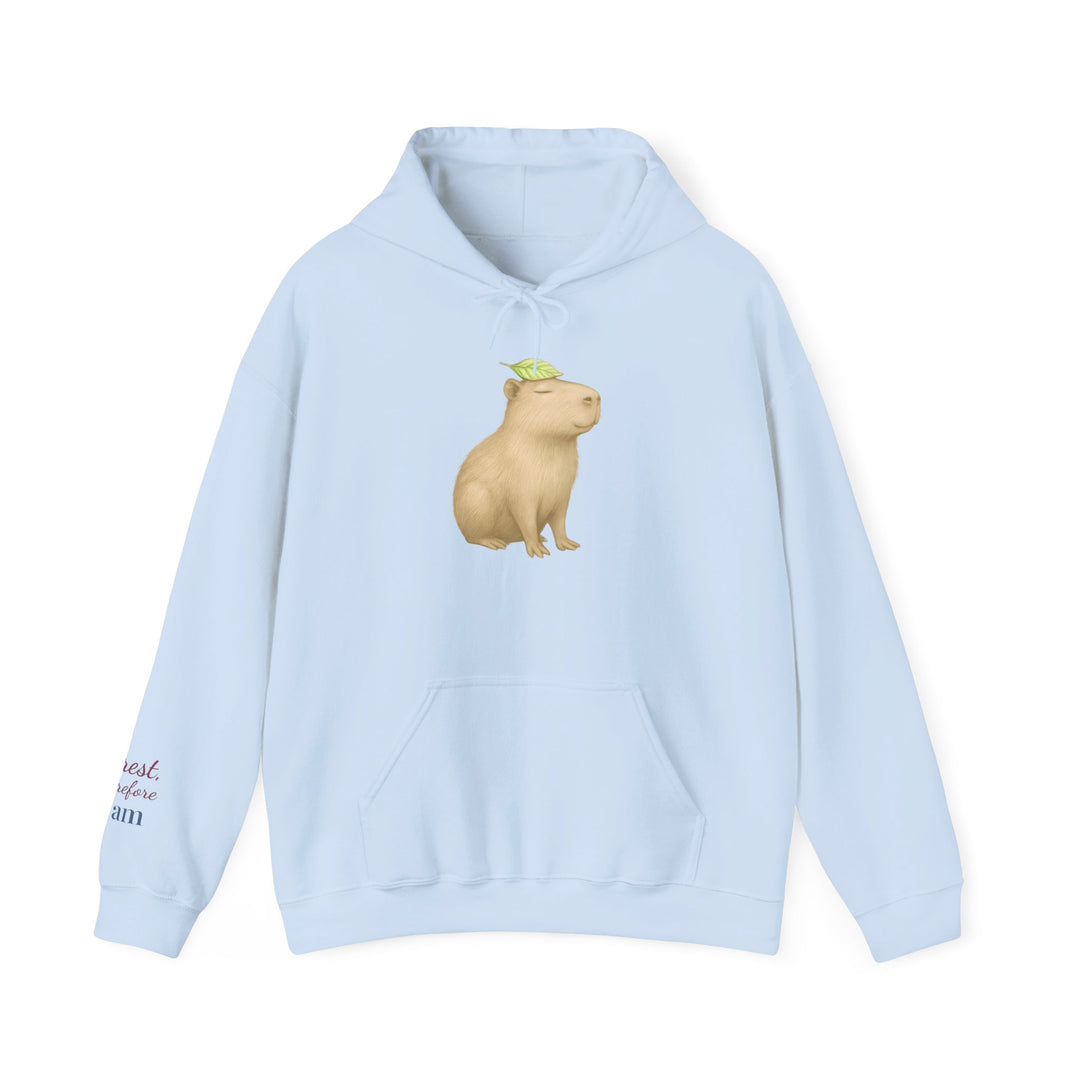 I Rest Therefore I Am – Capybara Edition | Grounded & Gentle Series | Unisex Heavy Blend™ Hooded Sweatshirt | Eco-Friendly Apparel