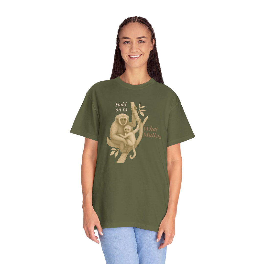 Hold on to What Matters – Gibbon | Connected & Compassionate | Sketch Series by Pure Perspective App | Eco Friendly Graphic Tee