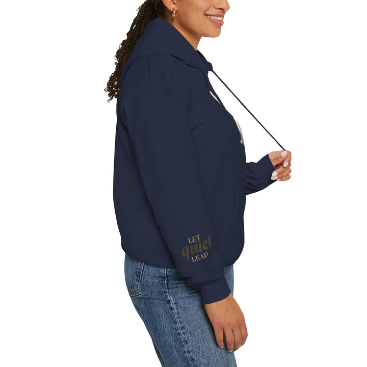 Let Quiet Lead – Barn Owl Edition | Calm & Centered Series | Unisex Heavy Blend™ Hooded Sweatshirt | Eco-Friendly Apparel