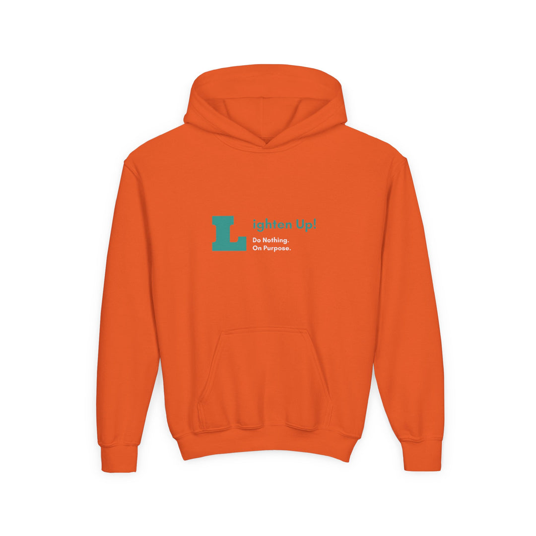 Kids Golden Snub-Nosed Monkey "Lighten Up. Do Nothing. On Purpose." Heavy Blend Hoodie | Back Print Design | Joyful & Playful | Inspirational Message