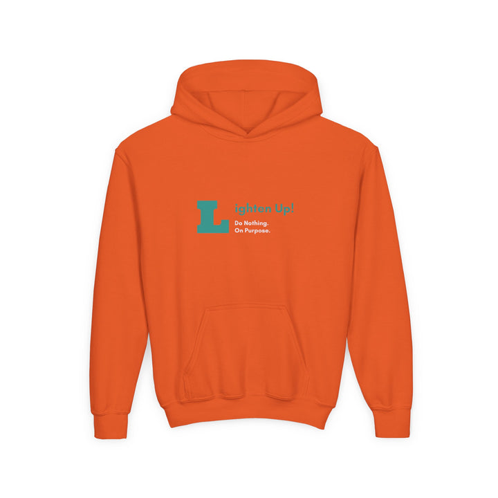 Kids Golden Snub-Nosed Monkey "Lighten Up. Do Nothing. On Purpose." Heavy Blend Hoodie | Back Print Design | Joyful & Playful | Inspirational Message