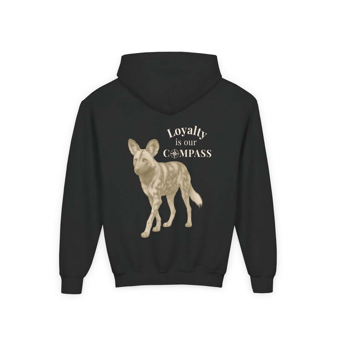 Kids African Wild Dog "Loyalty is Our Compass" Heavy Blend Hoodie | Back Print Design | Empowered & Bold | Inspirational Message