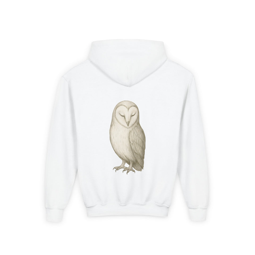Kids Barn Owl "Let Quiet Lead" Heavy Blend Hoodie | Back Print Design | Calm & Centered | Inspirational Message