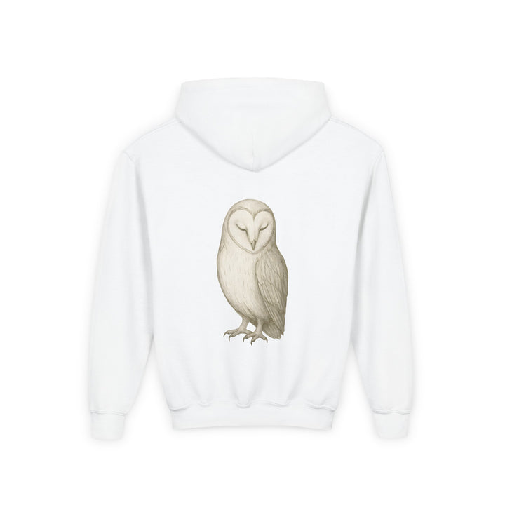 Kids Barn Owl "Let Quiet Lead" Heavy Blend Hoodie | Back Print Design | Calm & Centered | Inspirational Message