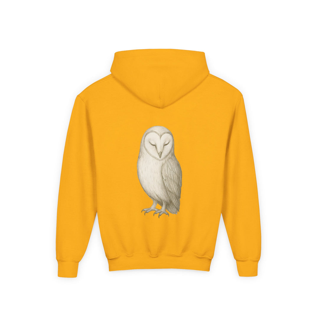 Kids Barn Owl "Let Quiet Lead" Heavy Blend Hoodie | Back Print Design | Calm & Centered | Inspirational Message