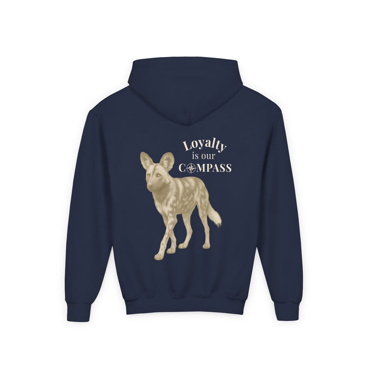 Kids African Wild Dog "Loyalty is Our Compass" Heavy Blend Hoodie | Back Print Design | Empowered & Bold | Inspirational Message