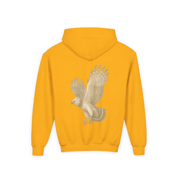 Kids Harpy Eagle "Ascend with Respect" Heavy Blend Hoodie | Front Text & Back Animal Print | Empowered & Bold | Inspirational Message