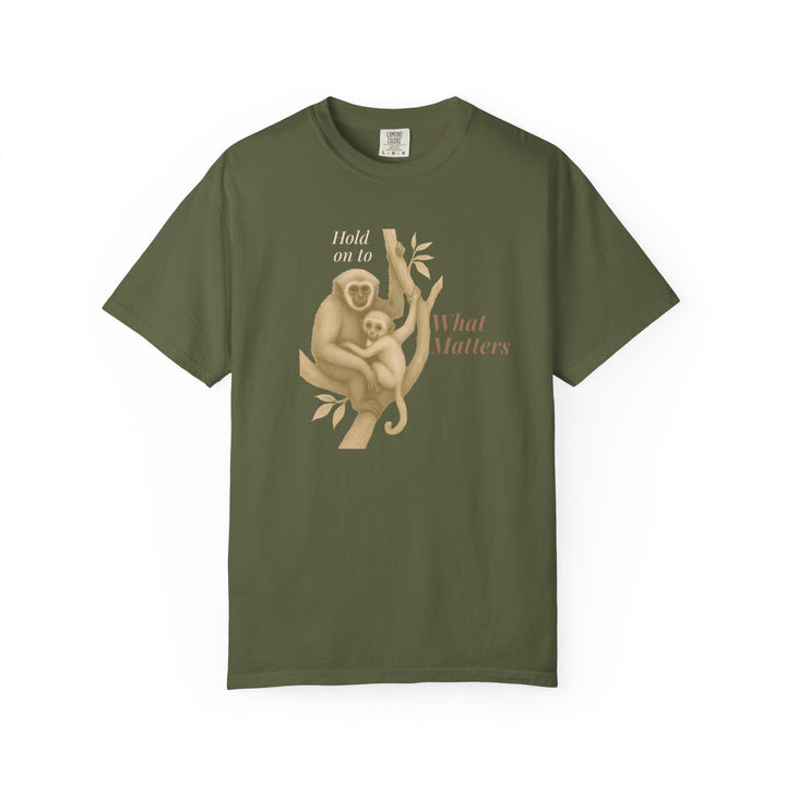 Hold on to What Matters – Gibbon | Connected & Compassionate | Sketch Series by Pure Perspective App | Eco Friendly Graphic Tee