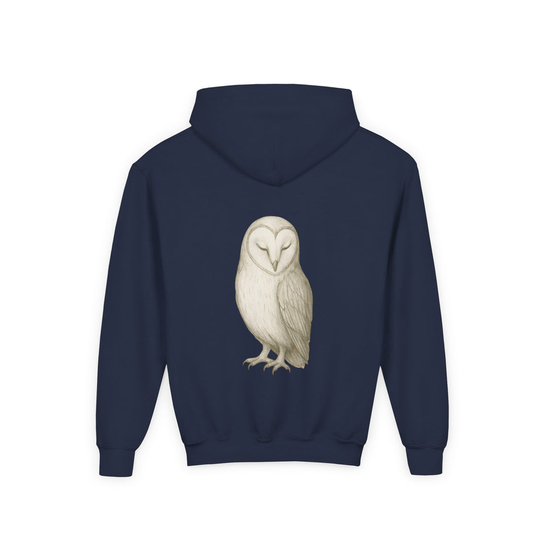 Kids Barn Owl "Let Quiet Lead" Heavy Blend Hoodie | Back Print Design | Calm & Centered | Inspirational Message