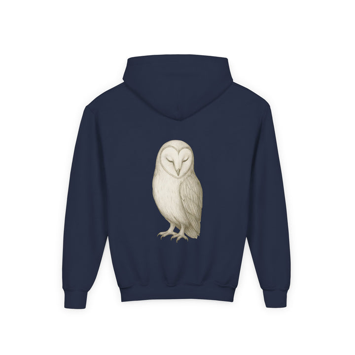 Kids Barn Owl "Let Quiet Lead" Heavy Blend Hoodie | Back Print Design | Calm & Centered | Inspirational Message