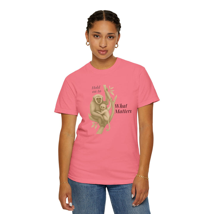 Hold on to What Matters – Gibbon | Connected & Compassionate | Sketch Series by Pure Perspective App | Eco Friendly Graphic Tee
