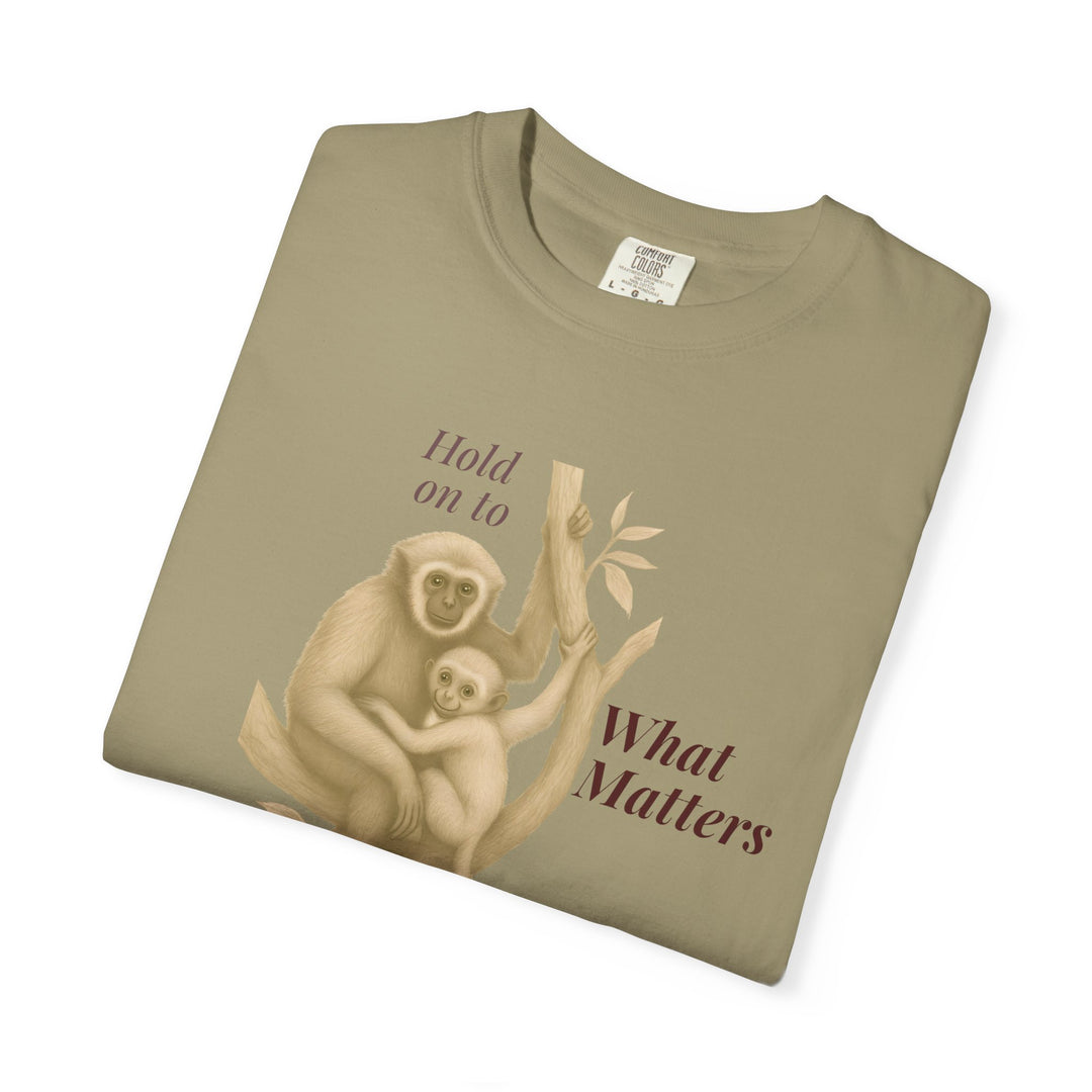 Hold on to What Matters – Gibbon | Connected & Compassionate | Sketch Series by Pure Perspective App | Eco Friendly Graphic Tee