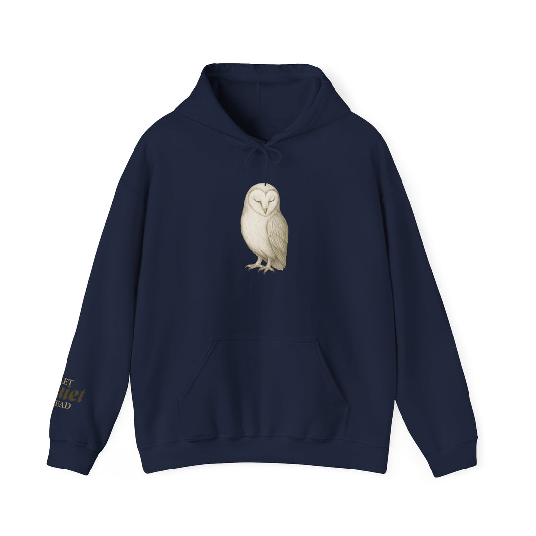Let Quiet Lead – Barn Owl Edition | Calm & Centered Series | Unisex Heavy Blend™ Hooded Sweatshirt | Eco-Friendly Apparel
