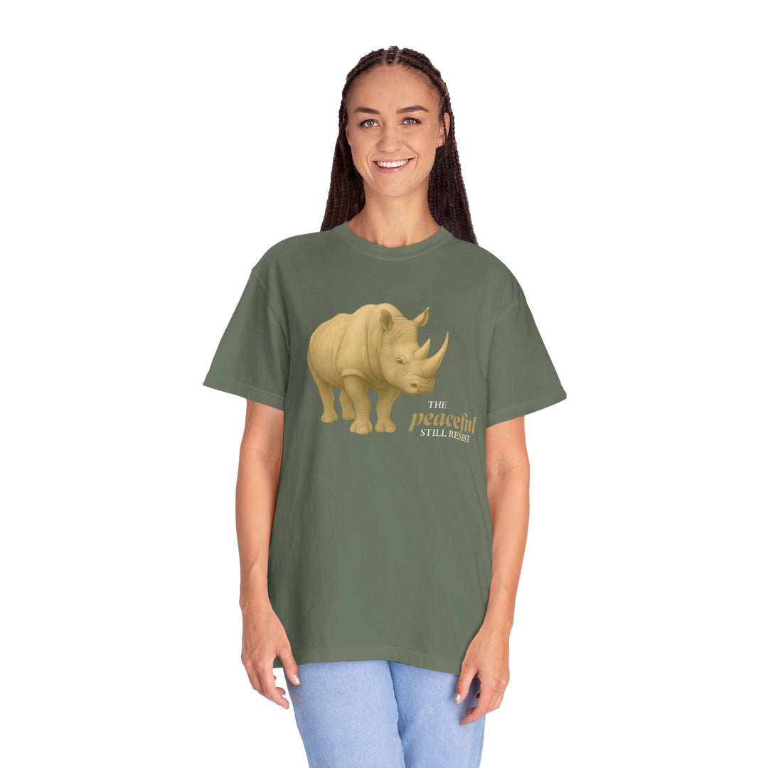 The Peaceful Still Resist – Rhino Edition | Patient & Peaceful | Sketch Series by Pure Perspective | Eco Friendly Graphic Tee