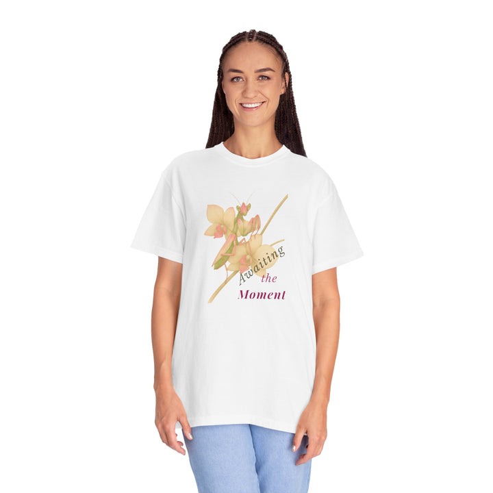 Awaiting the Moment – Orchid Mantis | Reflective & Wise | Sketch Series by Pure Perspective App | Eco Friendly Graphic Tee
