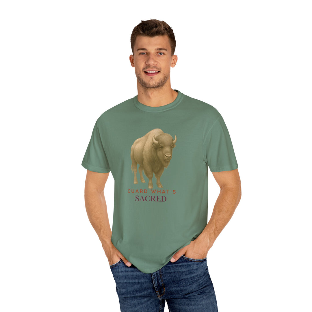 Guard What's Sacred – Bison | Connected & Compassionate | Sketch Series by Pure Perspective App | Eco Friendly Graphic Tee