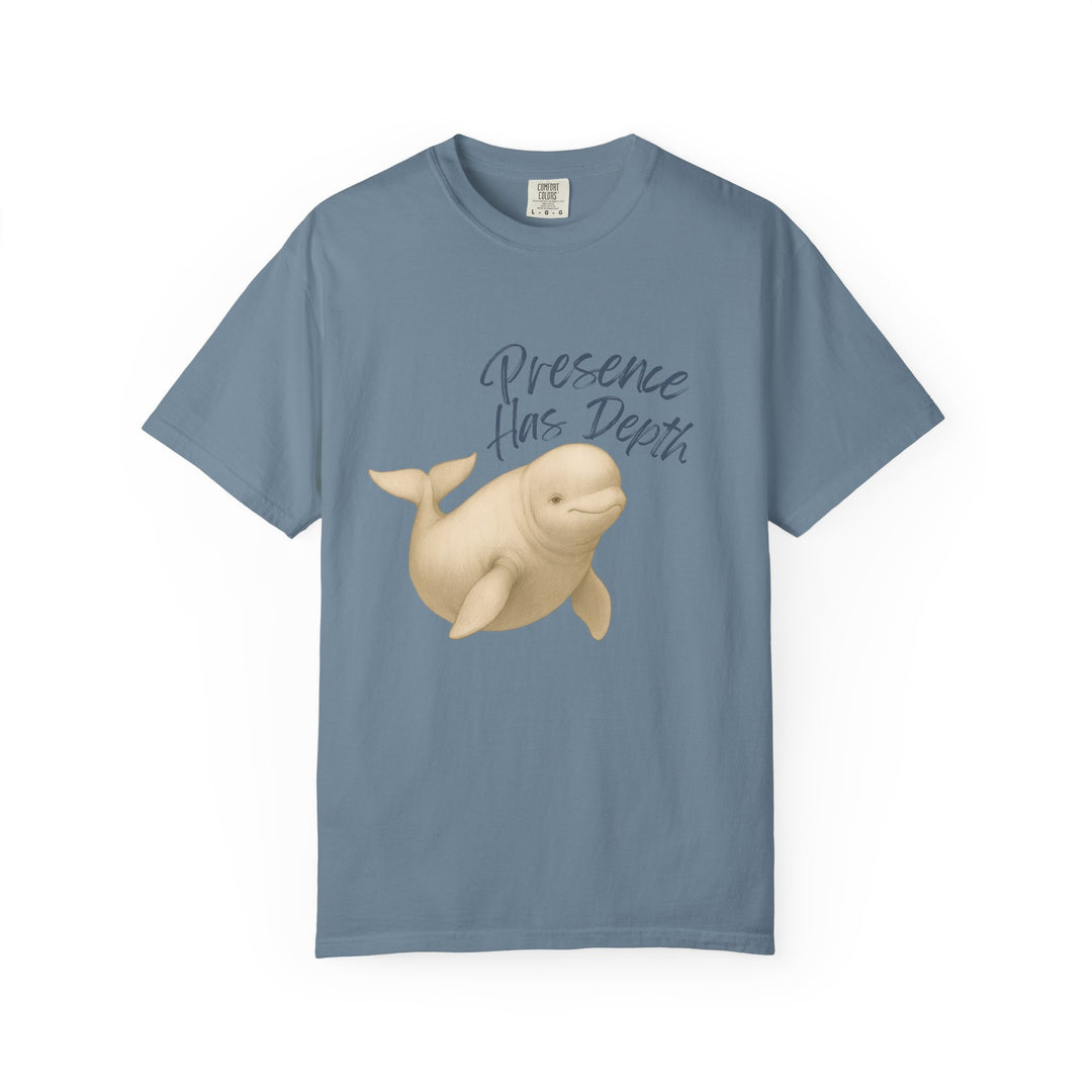Presence Has Depth – Beluga Whale | Grounded & Gentle | Sketch Series by Pure Perspective | Eco Friendly Graphic Tee