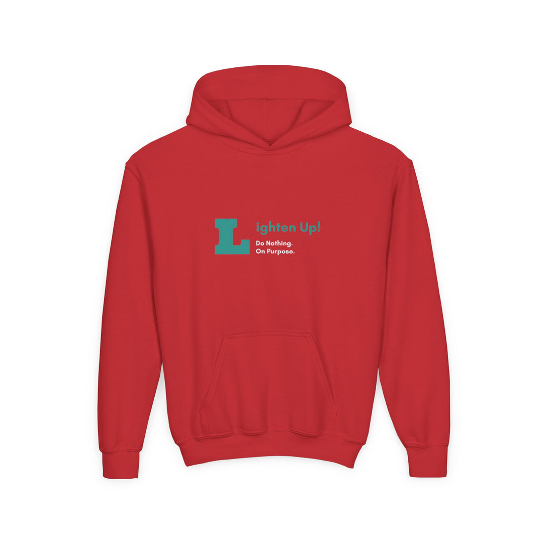 Kids Golden Snub-Nosed Monkey "Lighten Up. Do Nothing. On Purpose." Heavy Blend Hoodie | Back Print Design | Joyful & Playful | Inspirational Message