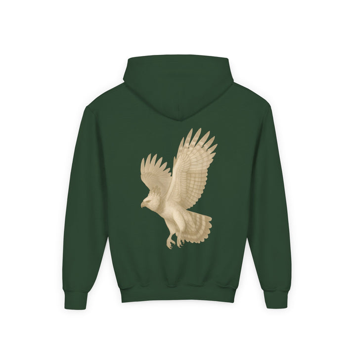 Kids Harpy Eagle "Ascend with Respect" Heavy Blend Hoodie | Front Text & Back Animal Print | Empowered & Bold | Inspirational Message