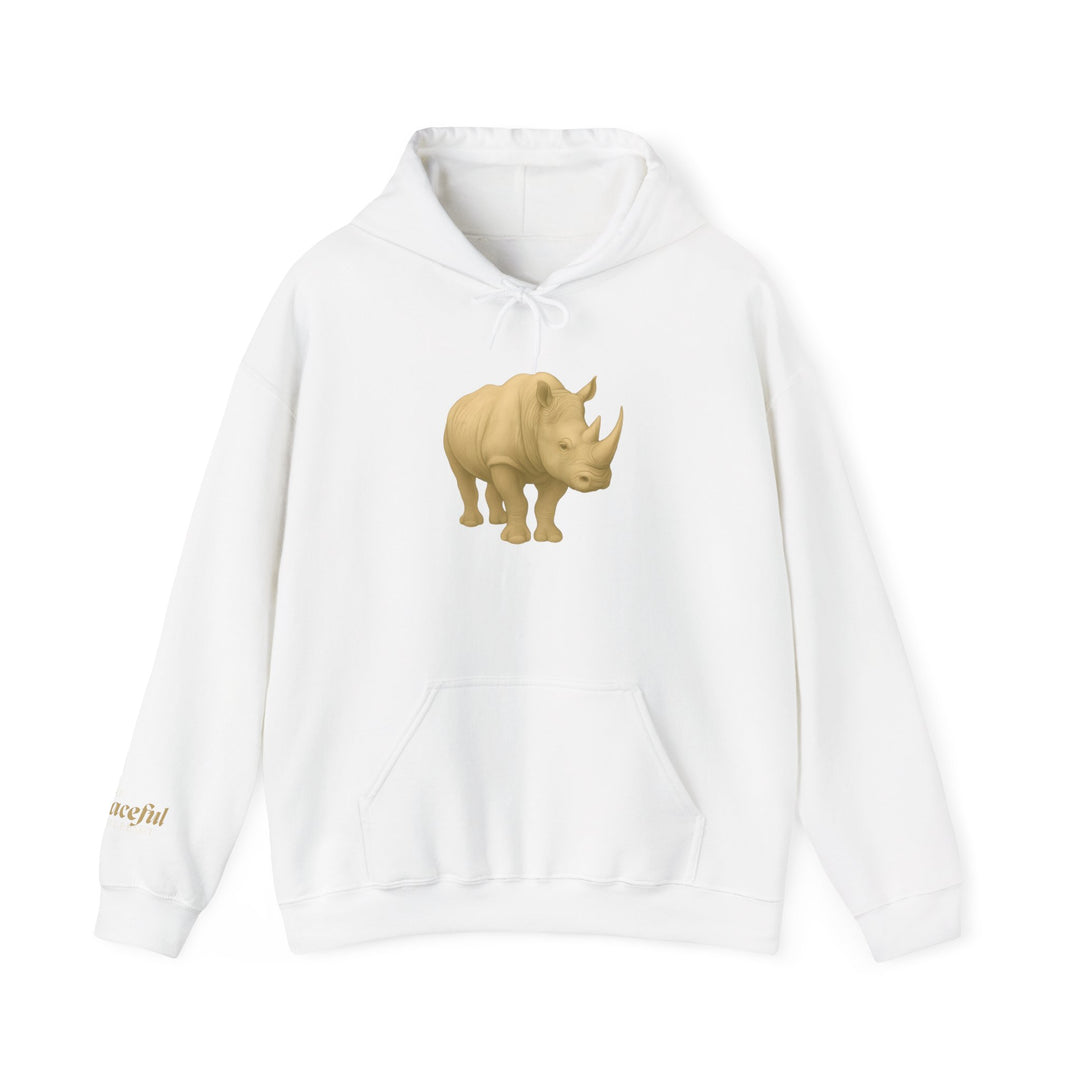 The Peaceful Still Resist – Rhino Edition | Patient & Peaceful Series | Unisex Heavy Blend™ Hooded Sweatshirt | Eco-Friendly Apparel