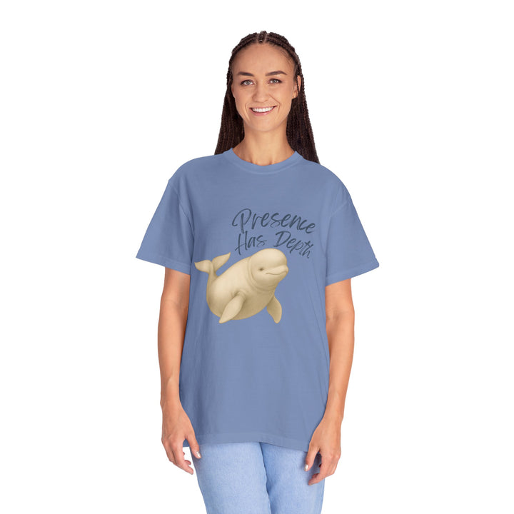 Presence Has Depth – Beluga Whale | Grounded & Gentle | Sketch Series by Pure Perspective | Eco Friendly Graphic Tee